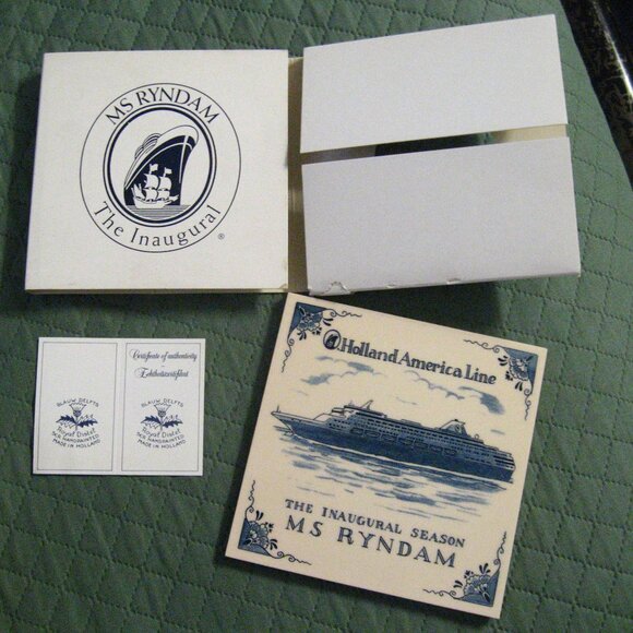 Holland America MS Ryndam Blue Delft Vintage Tile Trivet - Picture 1 of 10